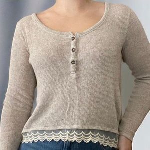 Hollister Knit Cropped Henley Sweater XS